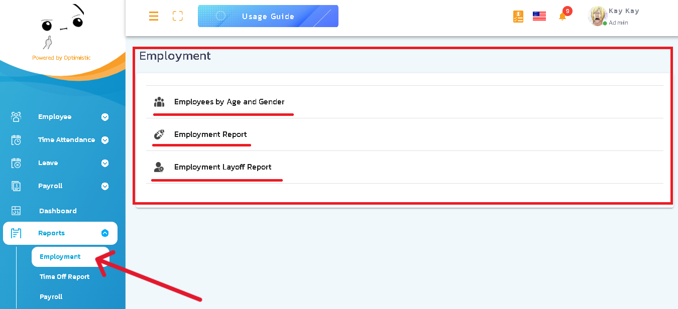 ดูรายงานพนักงาน employment